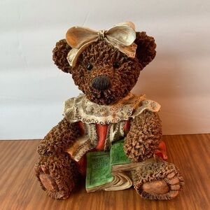 Vintage Veronese Brown Teddy Bear in Striped Dress 1997